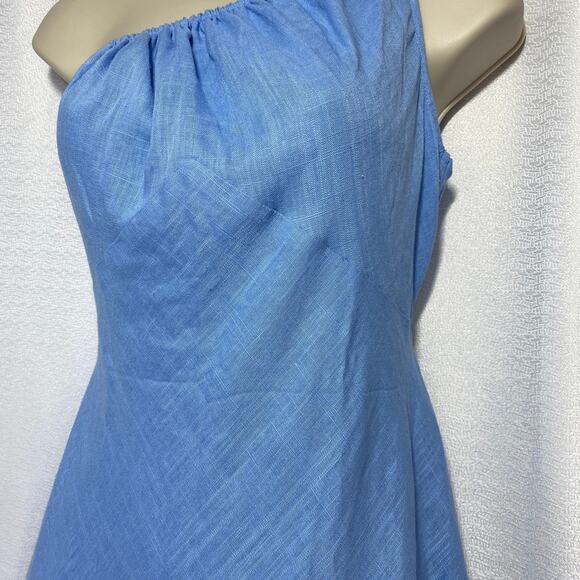 Fortunate One Blue One Shoulder Linen-blend Maxi Dress women sz L - Picture 3 of 9